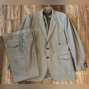 Vintage Circle S Western Suit 46L 38x31 Grey 2pc Bootcut USA Cowboy Rockabilly